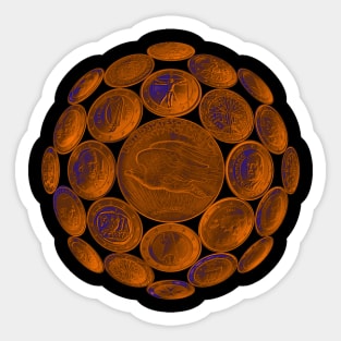 Orange USA Twenty Dollars Coin - Surrounded by other Coins on a Ball Sticker